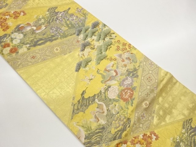JAPANESE KIMONO / FUKURO OBI / HIKIHAKU / WOVEN FLOWR & BIRD 